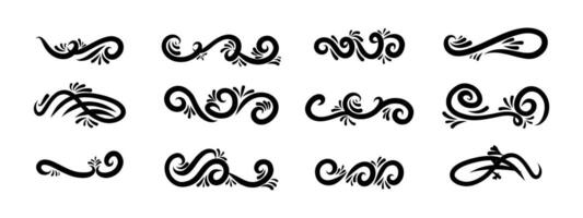 Calligraphic design elements Black and White, Swirls Vector Illustration.