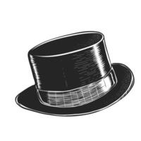 Black outline cylinder hat. Sketch and engraved style. Vector illustration isolated on white background.