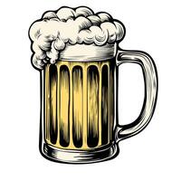 cerveza vaso, jarra en grabado tinta Clásico estilo para web, invitación a fiesta o pub menú. medio litro de cerveza diseño elemento aislado en blanco antecedentes. vector