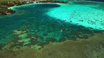 A bird's-eye view of the beautiful beach and coral reef of Mauritius. video