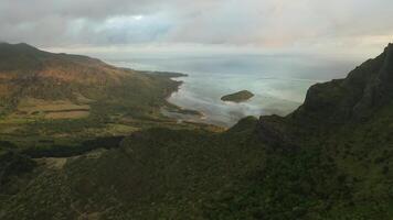 Top view of the Le MORNE peninsula on the island of Mauritius at sunset video