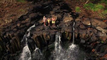 un' famiglia nel il sfondo di il rochester cascata su il isola di mauritius nel il giungla video