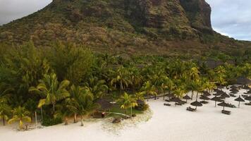 view from the height of the snow-white beach of Le Morne on the island of Mauritius in the Indian Ocean video