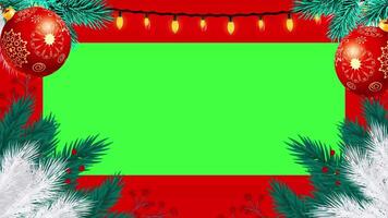 Christmas frame or new year frame with leaves and light bulbs blinking with green screen V5 video