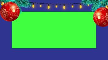 Christmas frame or new year frame with leaves and light bulbs blinking with green screen V13 video