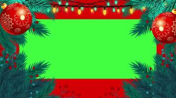 Christmas frame or new year frame with leaves and light bulbs blinking with green screen V3 video