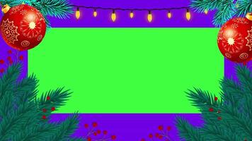 Christmas frame or new year frame with leaves and light bulbs blinking with green screen V12 video