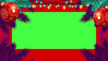 Christmas frame or new year frame with leaves and light bulbs blinking with green screen V6 video
