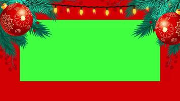 Christmas frame or new year frame with leaves and light bulbs blinking with green screen V4 video