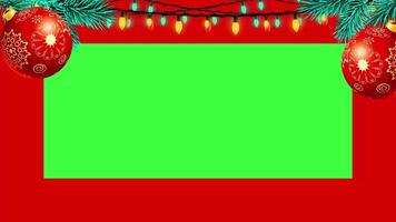 Christmas frame or new year frame with leaves and light bulbs blinking with green screen V2 video