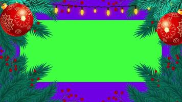 Christmas frame or new year frame with leaves and light bulbs blinking with green screen V11 video