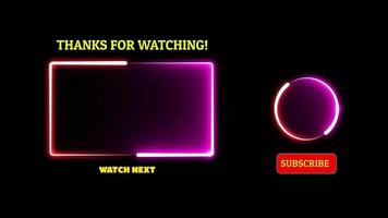 Neon frame effect end screen glowing looping black background video