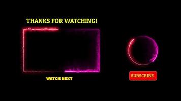 Neon frame effect end screen glowing looping black background video