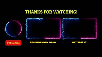 Neon frame effect end screen glowing looping on black background video