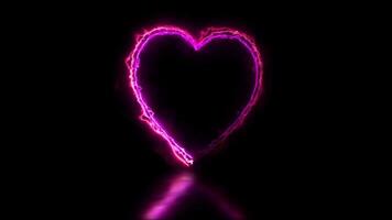 Glowing looping heart shape neon frame effect, black background. video