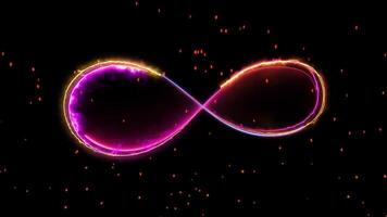 Glowing looping infinity shape neon frame effect, black background. video