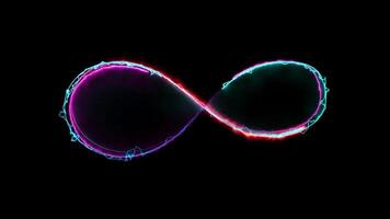 Glowing looping infinity shape neon frame effect, black background. video