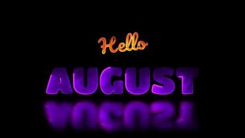 Glowing looping August month neon frame effect, black background. video