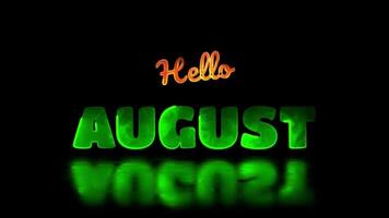 Glowing looping August month neon frame effect, black background. video