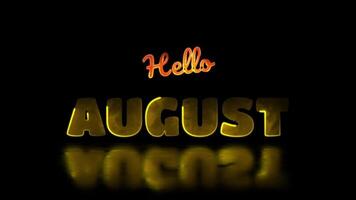 Glowing looping August month neon frame effect, black background. video