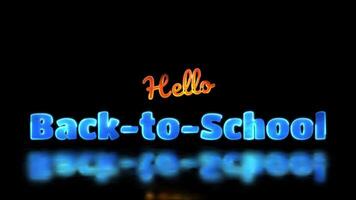 gloeiend looping terug naar school- woord neon kader effect, zwart achtergrond. video
