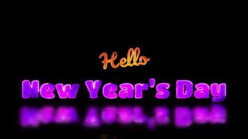 Glowing looping New year's day word neon frame effect, black background. video