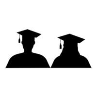 Vector silhouette of graduate student couple in academic square hats. Suitable for graduate logos.