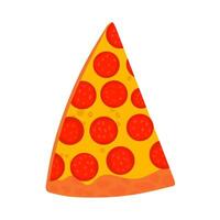 Pizza slice icon on white background. Italian snack topped with mozzarella and red tomato slices. Vector illustration