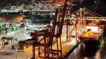 Vancouver, Canada - September 9, 2023. Aerial view of Port of Vancouver at night video