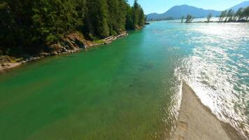 Aerial view of Fraser river valley and mountain landscape in British Columbia video