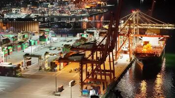 Vancouver, Canada - September 9, 2023. Aerial view of Port of Vancouver at night video