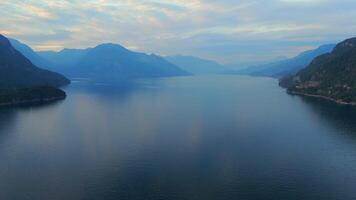 Aerial view of sea landscape north of Vancouver in the evening. video