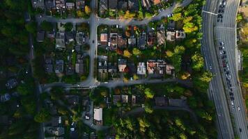 Top down view on Horseshoe Bay, houses, nature and car queue on the ferry video