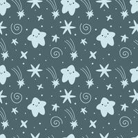 Seamless space pattern. Kawaii stars on a dark gray background vector