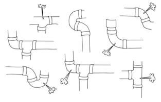 A collection of fragments with pipeline pipes and fragments with pipe ruptures. vector