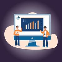 Hand drawn people analyzing growth charts vector