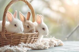 AI generated Bunny Haven. Adorable bunnies frame your festive message photo