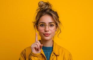 AI generated a young female pointing at something and making an idea possible photo