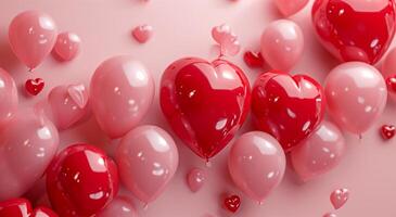 AI generated heart background with many red and pink balloons photo