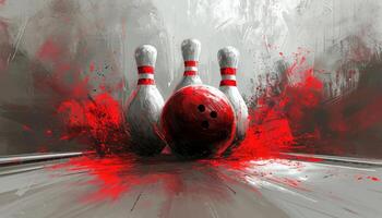 ai generado un bolos alfiler, bolos pelota y un bolos pelota golpear el madera foto