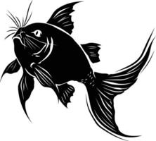 AI generated Silhouette cat fish black color only vector