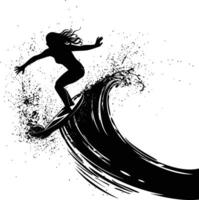 AI generated Silhouette surf on the wave at the beach black color only vector