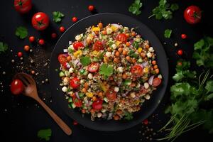 AI generated crispy chickpea couscous with tomatoes and herbs photo