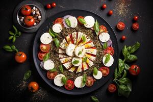 ai generado caprese ensalada con queso Mozzarella y quinua alto proteína ensalada foto