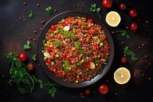 AI generated crispy chickpea couscous with tomatoes and herbs photo