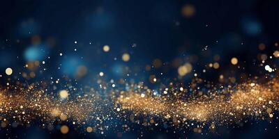 AI generated golden glitter background with bokeh effect photo