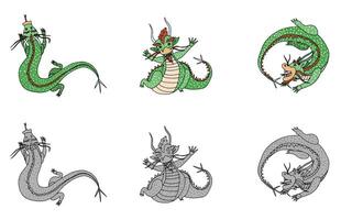 selección de dragones mítico animales en color nuevo vector