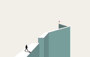 Business challenge and courage to overcome difficulty concept, businessman heading to cross broken road to destination, vector illustration.