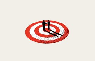 Working on same business target, collaboration,  teamwork concept, businessmen handshaking on target, vector illustration.