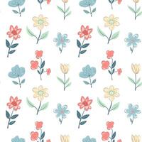 Vector seamless pattern with folk flowers. Spring background. Romantic flower pattern hand drawn.